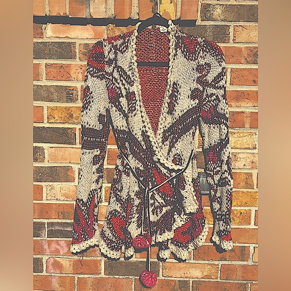 Moth for Anthropologie Sweater With Crochet Edging and Pom Pom Tie Belt. 
Size M - Picture 8 of 12
